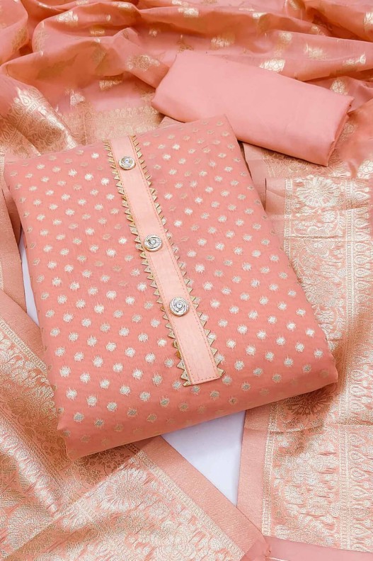 Premium Chanderi Jacquard Peach Salwar Suit For Women